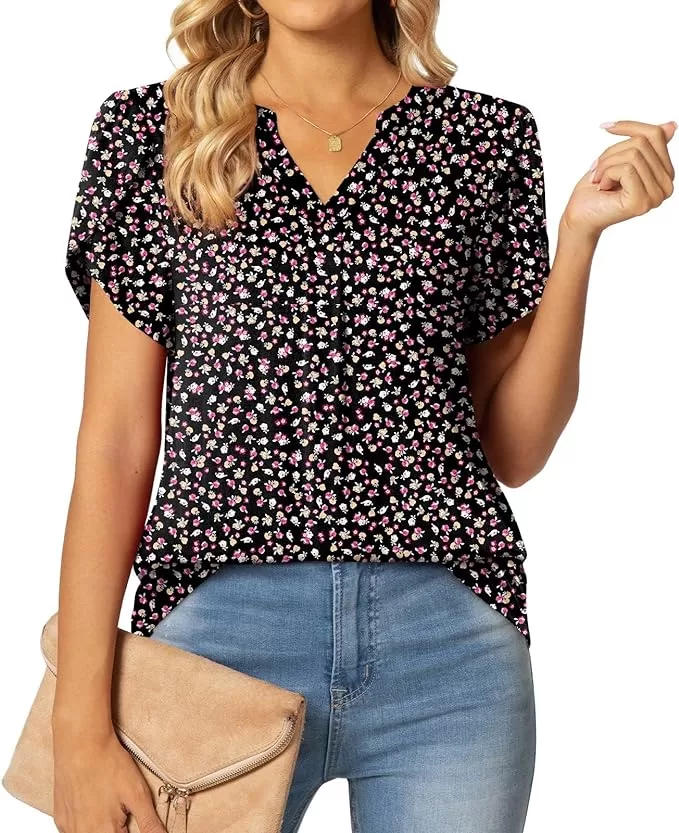 Rayon floral short sleeve blouse - comfortable work from home outfit idea