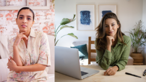 Ladies with comfortable and professional work from home outfits are shown.