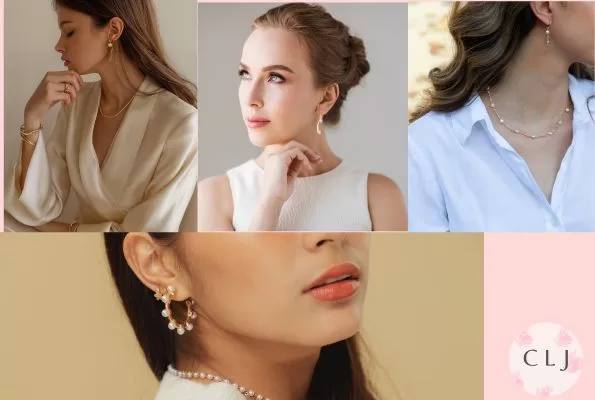A collage of businesswomen wearing professional appropriate jewelry for work