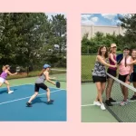 Ladies playing social pickleball