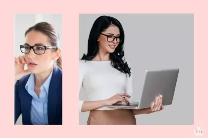 Two women with long hair at work. The one on the left has her hair pulled back out of her face. The second has neatly controlled curls. Both look professional.