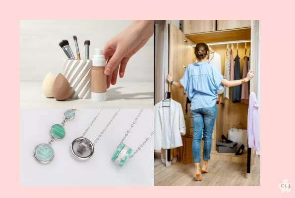 Work makeup and jewelry, Girl entering her closet with her work clothes organized