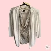 printed Cowl neck blouse with white summer cardigan