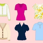 a variety of colors of tops and blouses are shown in different styles