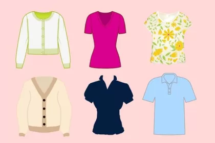 a variety of colors of tops and blouses are shown in different styles
