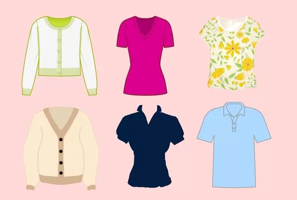 a variety of colors of tops and blouses are shown in different styles