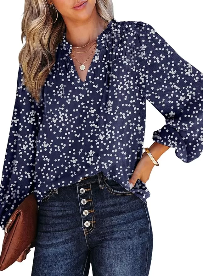 Fall Long sleeve elegant v neck blouse