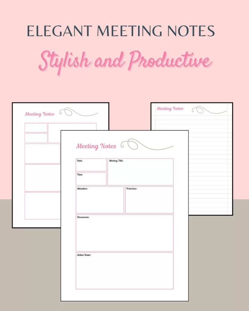 Printable elegant feminine meeting notes