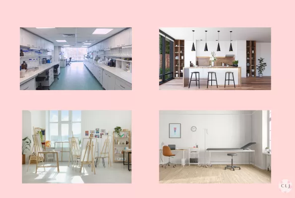 lab, kitchen, art studio, doctor's office as zoom background for professional occupations