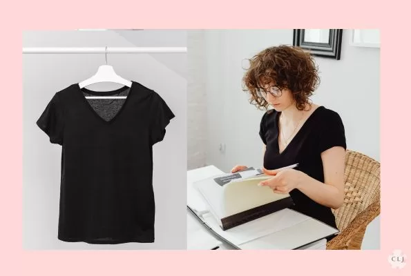 Black V neck T shirt for work telecons