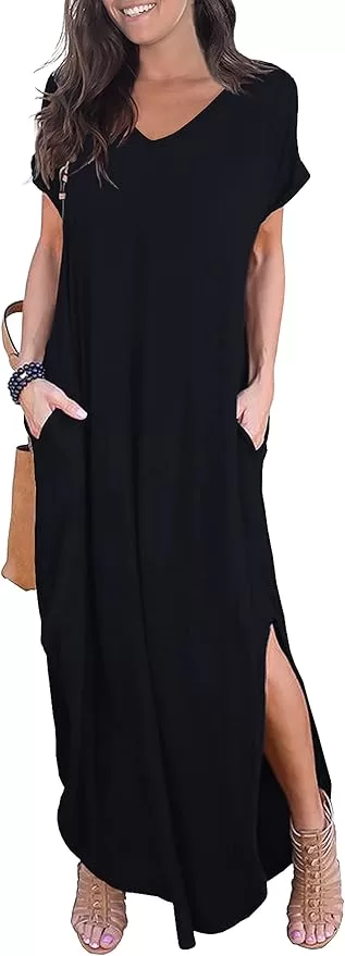 Black short sleeve long maxi dress