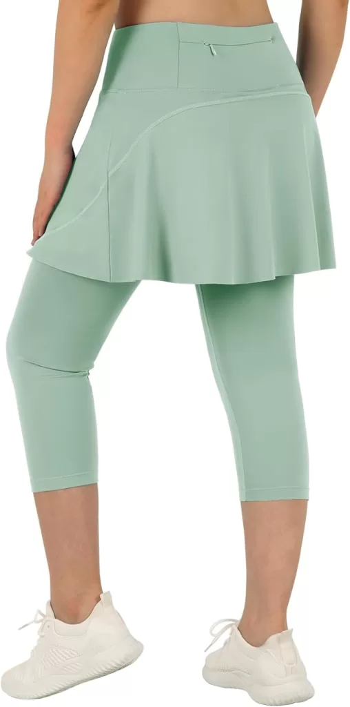 soft green pickleball or tennis skirt with leggings