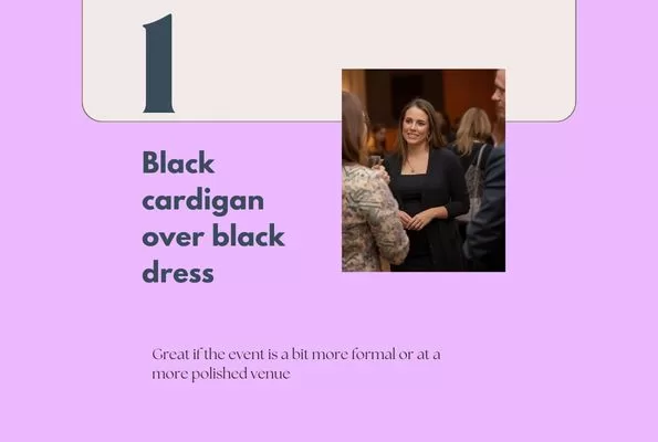 Black cardigan over black dress